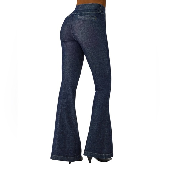 SPANX - Pintuck Blue Flare Wide Leg Jeans Sz Xl - Picture 3 of 10